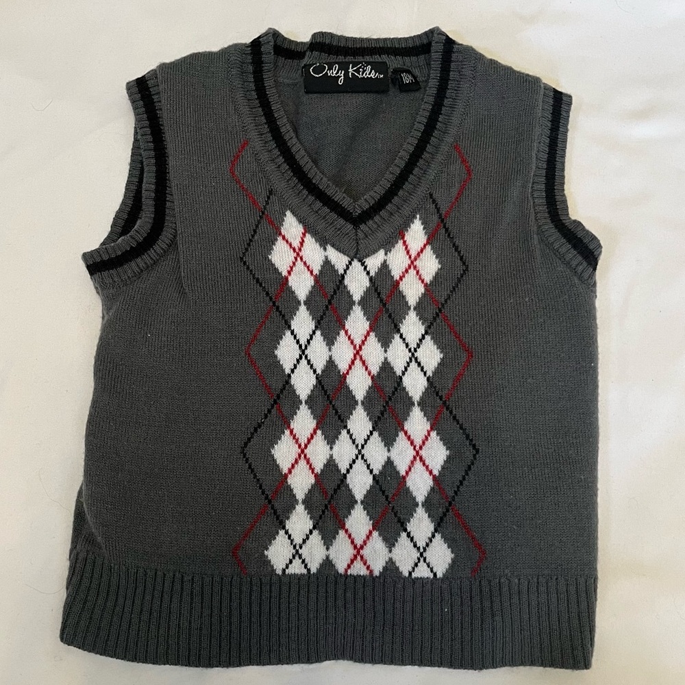 Grey argyle knit sweater vest, size 18 months